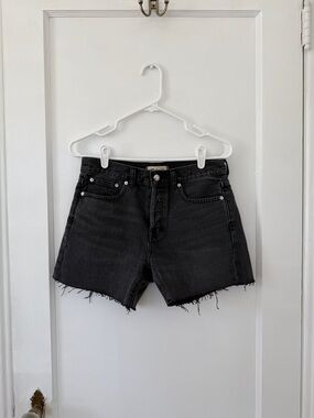 Madewell Brynn Long Short Black High-Waist Denim Shorts